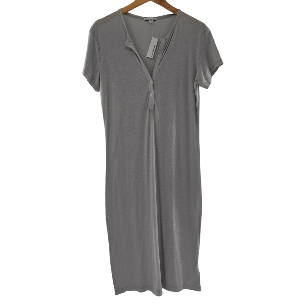 James Perse Gray Short Sleeve Split Neck Midi Tshirt Dress Women Size 2 (US M)